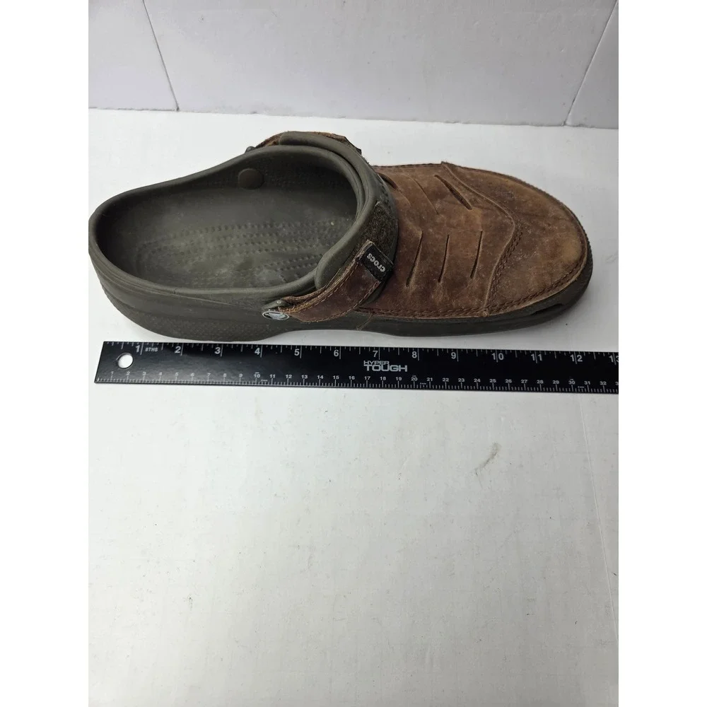 Crocs Yukon Sport Leather Clogs Brown Olive Green Adjustable Strap Mens 12in